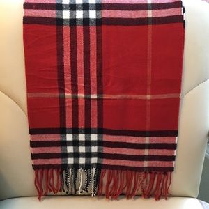Red Plaid Viscose Cashmere Italy Design Scarf  NWT